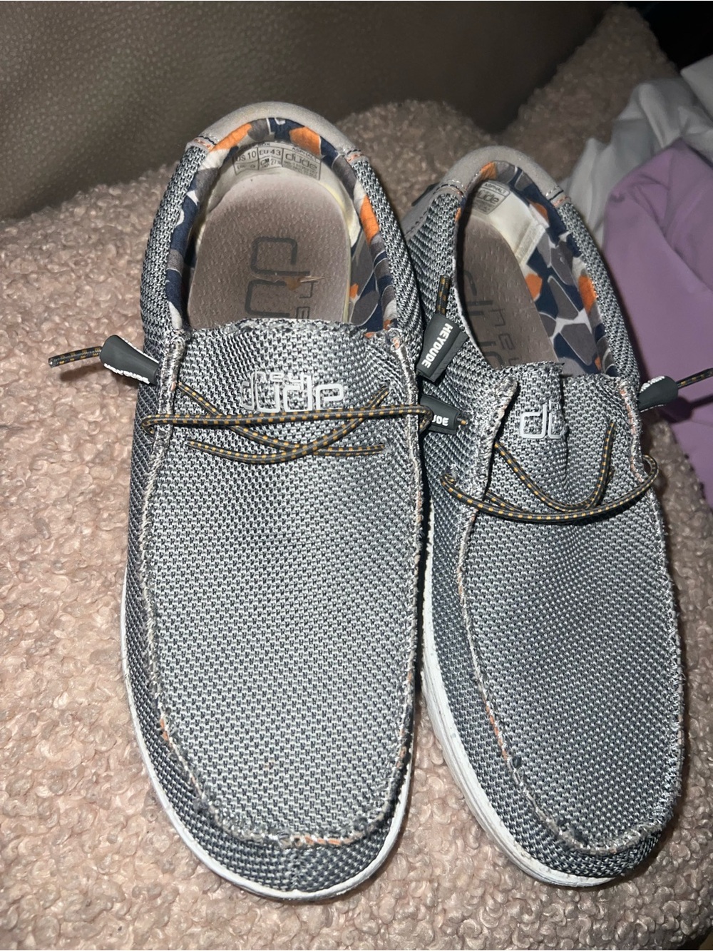 Hey Dude Gray Woven Slip-On Loafers with Orange Trim